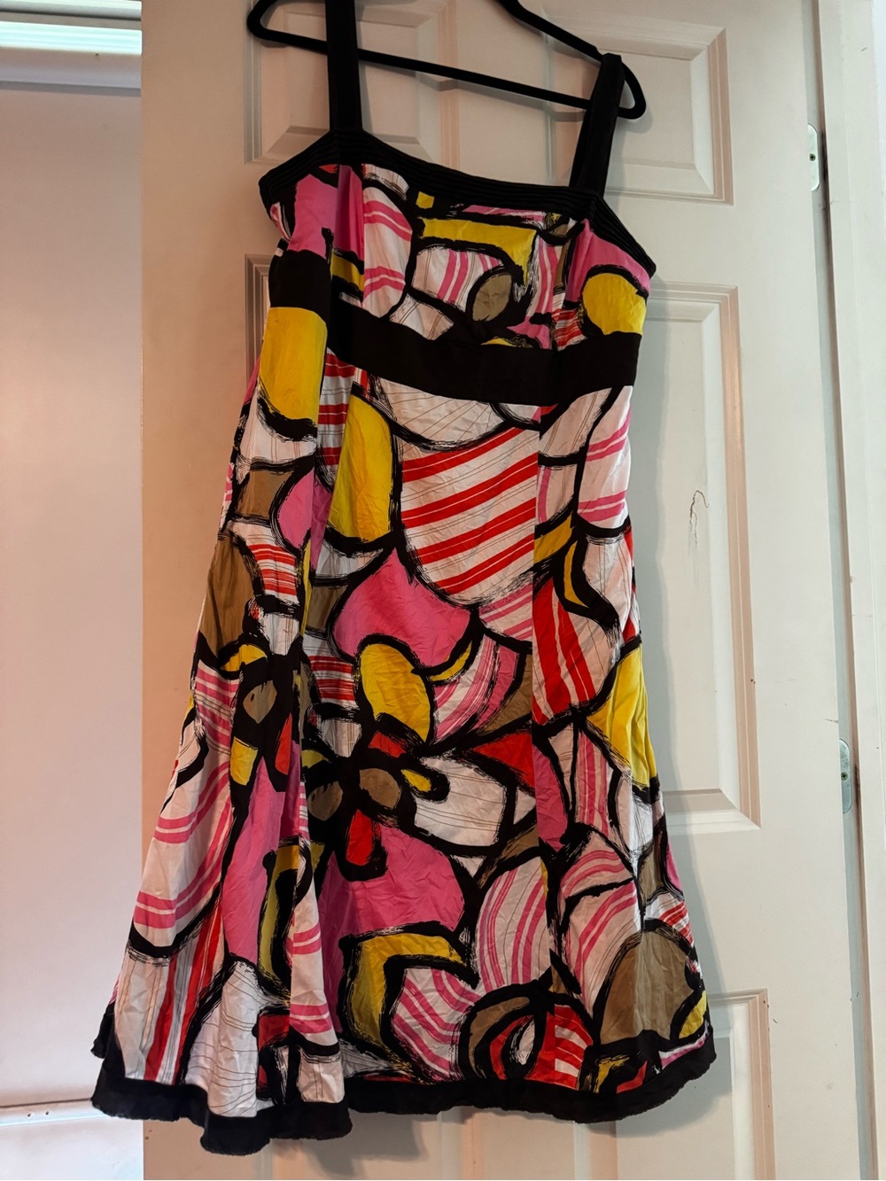 Tribal Pink, Yellow & Black Abstract Floral Mini Dress